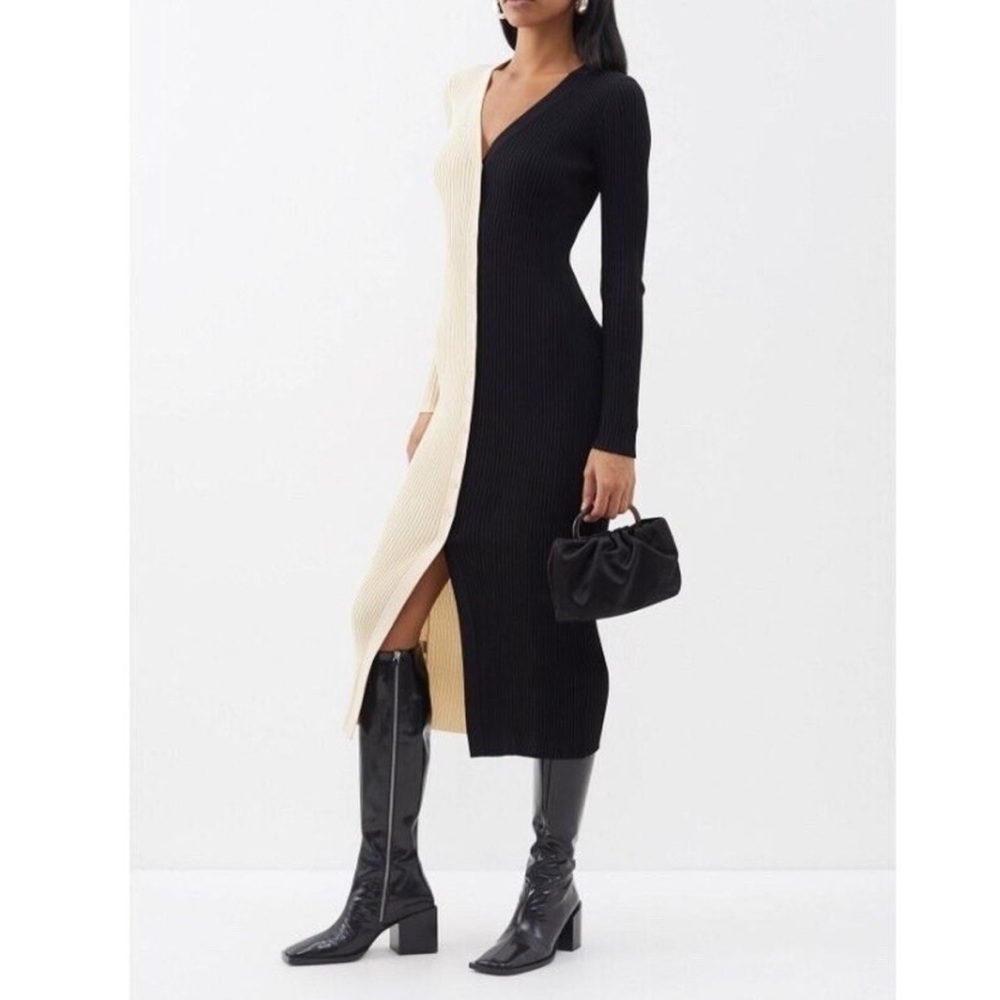 STAUD Shoko Colorblock Maxi Sweater Dress
Buff Black Bodycon SIZE XS 1465